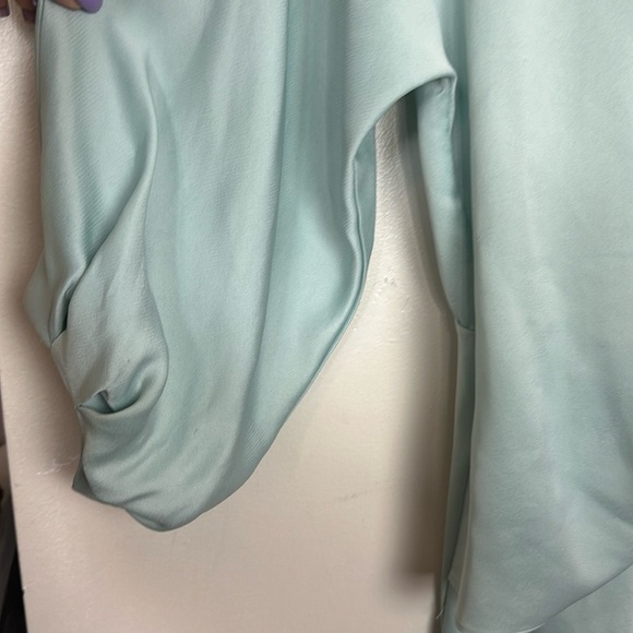 Zara Satin Puff Sleeve Knot Detail Sea Foam Flowy Short Dress - Picture 13 of 16